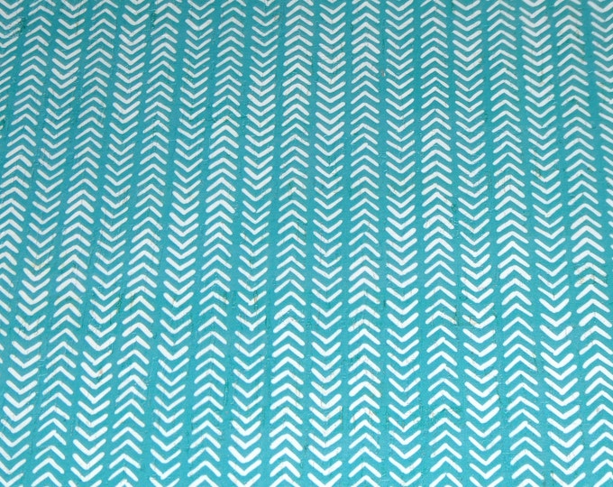 CORK 5"x11" Chevron WHITE on TEAL / Turquoise Cork on Leather for body/strength Thick 5.5oz/2.2mm E5610-578