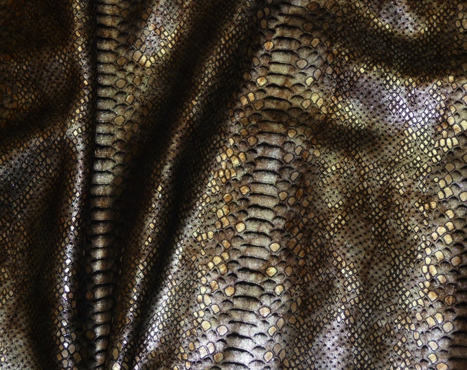 MYSTIC Python 3-4-5 or 6 sq ft Distressed BROWN and a touch of SILVER on Black Cowhide PeggySueAlso E2868-19