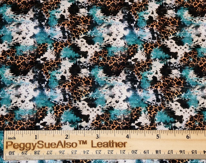 CoRK 8"x10" TURQUOISE & BROWN LEOPARD Cork applied to Leather Thick 5.5oz/2.2mm E5610-441