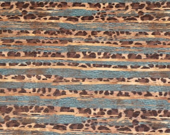 CORK 3-4-5 or 6 sq ft WESTERN Teal and Gold LEOPARD print on Cork applied to Leather Thick 5.5oz/2.2mm PeggySueAlso® E5610-546