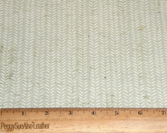 Cork 5"x11" BROKEN CHEVRON with off white on Light SAGE Green Thick 5.5oz/2.2mm #533 PeggySueAlso E5610-574