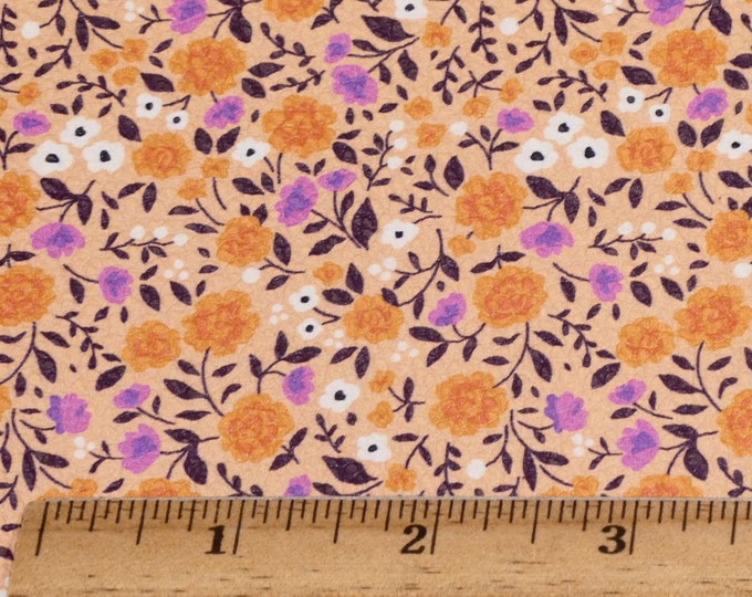 Leather 12"x12" DITSY FLOWERS Orange, Purple on PEACH Cowhide 3.5-3.75 oz/1.2-1.3 mm PeggySueAlso E7430-05 hides available