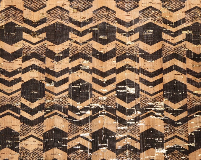 Cork 3-4-5 or 6 sq ft BLACK CHEVRON with gold flecks on NATURAL Cork applied to Leather for body/strength Thick 5.5oz/2.2 mm E5610-251