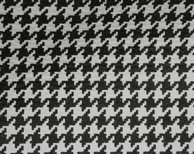 Leather 12"x12" HOUNDSTOOTH pattern Black on White  Cowhide 3 oz / 1.2 mm PeggySueAlso E3350-01