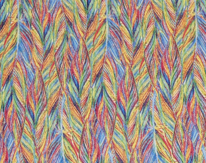 Cork 8"X10" RAINBOW BIRD FEATHERS CoRK applied to real leather Thick 5.5oz/2.2mm PeggySueAlso® E5610-294
