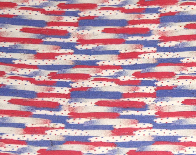 Cork 12"x12" Fourth of July BRUSHSTROKES Red, Blue on WHITE Cork applied to cowhide Leather Thick 5.5oz/2.2mm E5610-553 4th