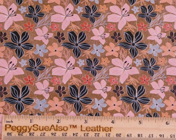 Leather 2 pieces 4"x6" TEXTURED Flowers on ROSE GOLD Metallic Cowhide 2.25-2.5 oz/0.9-1 mm PeggySueAlso E1145-05