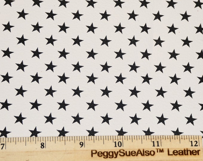 Leather 20"x20" BLACK STARS on White cowhide 2.5-3 oz / 1-1.2 mm PeggySueAlso E2750-05