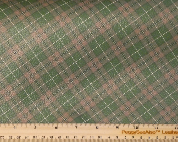 Leather 5"x11" Tartan Plaid Print HUNTERS Green and GRAY  Cowhide 3-3.5 oz / 1.2-1.4 mm PeggySueAlso E2178-08 hides available