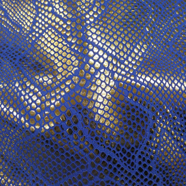Leather 8"x10" Metallic Diamond Python GOLD on ROYAL BLUE  embossed Cowhide 2.5-3 oz /1-1.2 mm PeggySueAlso™ E8140-03