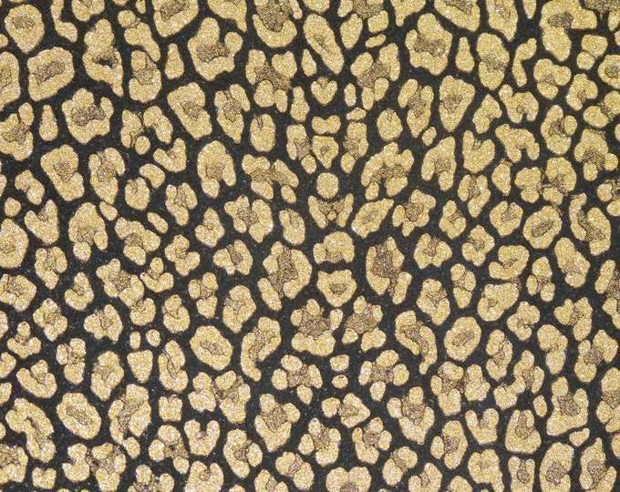 Shimmery Leopard 4"x6" or 5"x11" GOLD Metallic on BLACK Suede Cowhide Leather  2.75-3 oz / 1.1-1.2 mm PeggySueAlso E2550-34