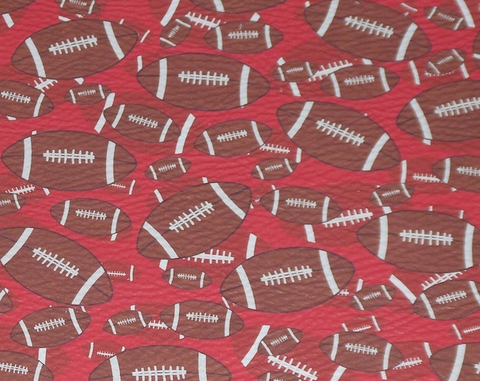 Leather 5"x11" FOOTBALLS on RED (largest footballs are 1.25" across) cowhide 2.5-3 oz / 1-1.2 mm PeggySueAlso E1230-03