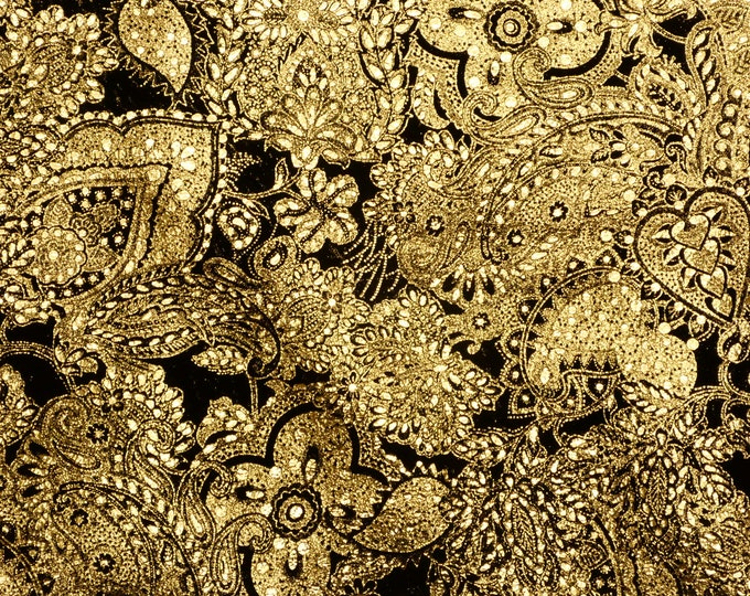 Leather 12"x12" Paisley Love combo GOLD Metallic / Black Soft Suede Cowhide  3-3.25 oz /1.2-1.3 mm PeggySueAlso E3110-09