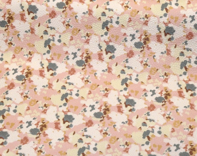 Leather 12"x12" Abstract Floral Camouflage Lt Gray, Winter white, Salmon, Dusty Pink on White Soft Cowhide 3.75-4oz/1.5-1.6mm PSA E2041-02