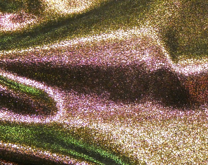 Crackled Ice 3-4-5-6 sqft CHAMELEON Purple Green (Read Desc) Halo Metallic on Black SuEDE cowhide leather 3-3.5 oz/1.2-1.4 mm PSA E1408-18