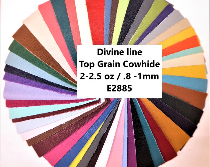 DIVINE 7 To 15 sq ft Hide Choose Your COLOR from our Top Grain Cowhide Leather 2-2.5oz / 0.8-1 mm PeggySueAlso® E2885 hides too (Rolled)