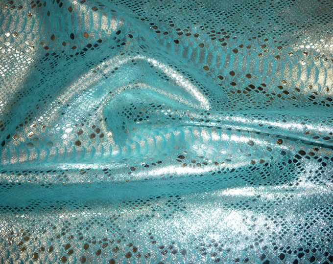 Metallic Leather 8"x10" Mystic SILVER on TURQUOISE Cowhide 3.5-4 oz / 1.4-1.6 mm PeggySueAlso E2868-28 Full hides available