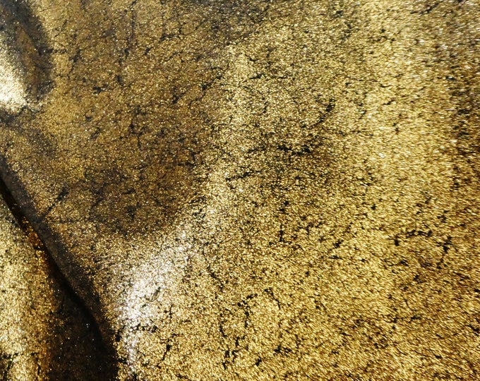 Vintage Crackle 12"x12" GOLD Metallic on BLACK Cowhide Leather 3-3.5 oz / 1.2-1.4 mm PeggySueAlso® E2844-06