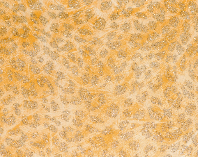 LEOPARD 5"x11" Pastel MANGO Gold with Fine SILVER GLiTTER Cowhide 3-3.25oz/1.2-1.3 mm PeggySueAlso E2550-107