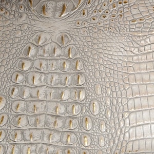 Alligator 8&quot;x10&quot; GOLD Metallic on Winter White / CREAM Crocodile Embossed Cowhide Leather 3.5-4oz/1.4-1.6mm PeggySueAlso® E2860-29