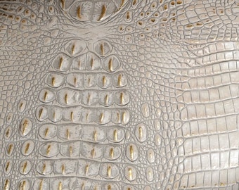 New Lot Alligator 5"x11" GOLD / Winter White / CREAM Metallic Crocodile Embossed Cowhide Leather (Read Desc) 3.5-4oz/1.4-1.6mm PSA E2860-29