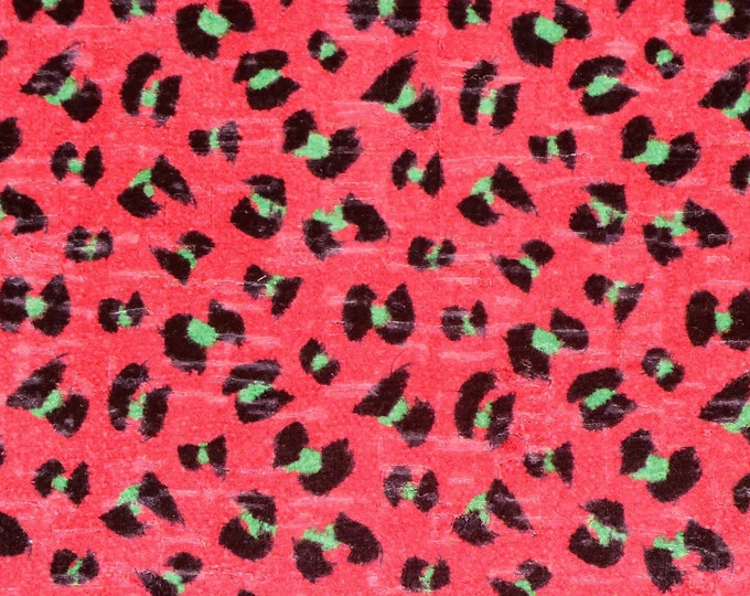 Cork 3-4-5 or 6 sq ft Red CHRISTMAS LEOPARD with green on cork applied to Leather Thick 5.5oz/2.2mm PeggySueAlso® E5610-217 xmas
