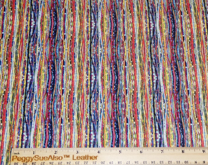 CoRK 12"x12" HIPPIE STRIPED rainbow yellow blue navy red green Cork applied to cowhide Thick 5.5oz/2.2mm PeggySueAlso® E5610-293