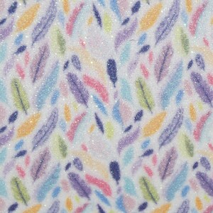 12&quot;x12&quot; TINY FEATHERS on White GLITTER Purple Pink Aqua blue yellow and more applied to Leather 4.5 oz/1.8 mm PeggySueAlso E4360-13