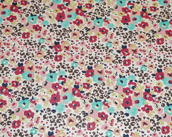 New Dye Lot Leather 5"x11" FLOWER MIX on LEOPARD Print on Soft Cowhide 3.25-3.5oz/1.3-1.5mm PeggySueAlso E1673-03