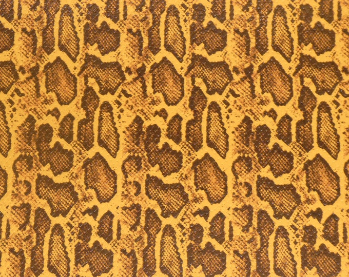 Leather 12"x12" TEXTURED Python Snake Cowhide MUSTARD and BROWN 3.25-3.5 oz /1.3-1.4 mm PeggySueAlso®  E1565-02 Hides Available