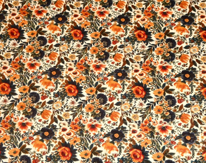 CoRK 3-4-5 or 6 sq ft FALL FLOWER GARDEN orange and midnight navy blue Cork applied to Leather Thick 5.5oz/2.2mm PeggySueAlso® E5610-598