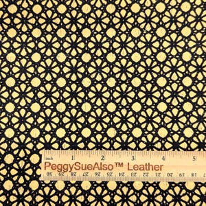 Cork 3-4-5 or 6 sq ft BUMBLE BEE Raised / Flocked WHEELS Black on Yellow Cork backed with Leather 5.5oz/2.2mm PeggySueAlso® E5610-436