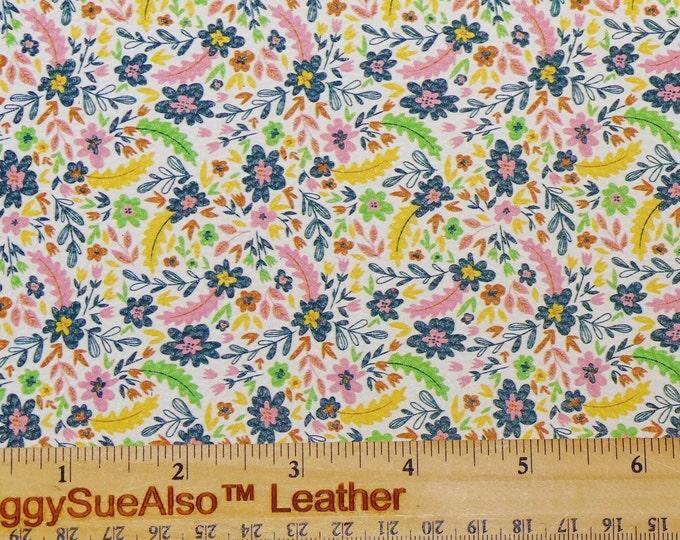 Leather 3 pieces 4"x6" GENTLE SUMMER Floral / Flowers on White Cowhide 3-3.5 oz/1.2-1.4 mm PeggySueAlso E2508-05