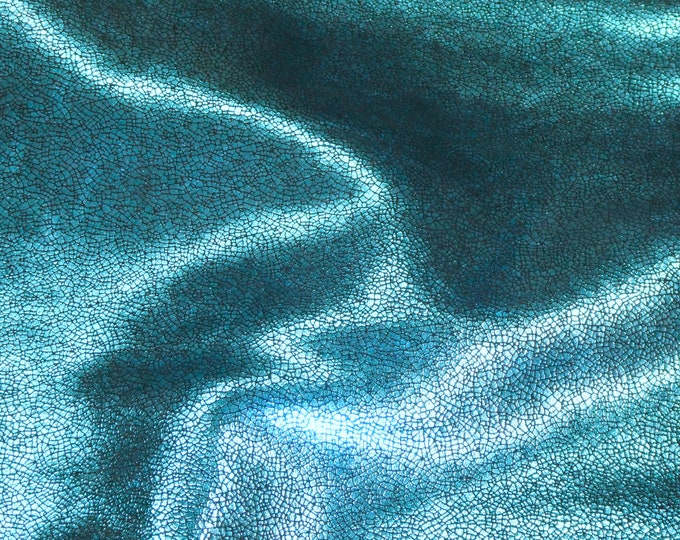 Crackled Ice 2 pieces 4"x6" TURQUOISE Halo Metallic on Black SuEDE cowhide 3-3.5 oz/1.2-1.4 mm PeggySueAlso® E1408-09