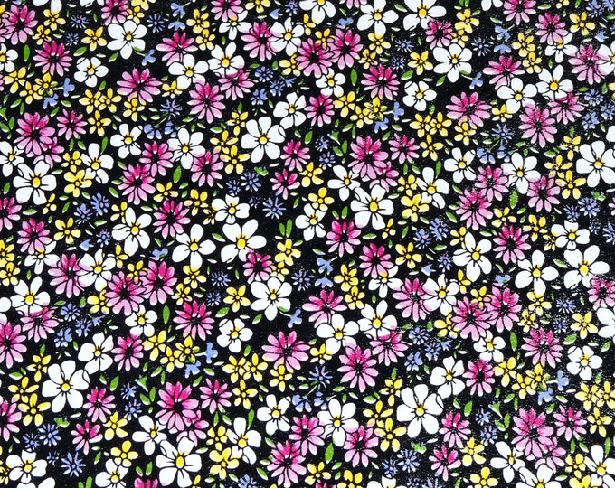 Leather 5"x11" ARRAY of YELLOW PINK White Tiny Flowers on Black Cowhide #549 2.75-3 oz/1.1-1.2 mm PeggySueAlso® E1200-01