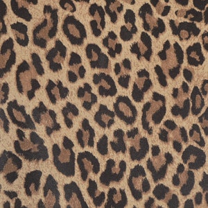 Puede incluir: Primer plano de una tela de estampado de leopardo marrón y negro. La tela tiene una textura suave y peluda.