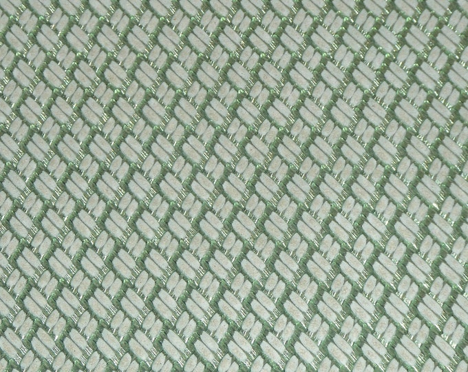 Basket Weave 5"X11" IVORY on MENTHOL Green Metallic Embossed Cowhide Leather 3.5 oz/1.4 mm PeggySueAlso E7800-03