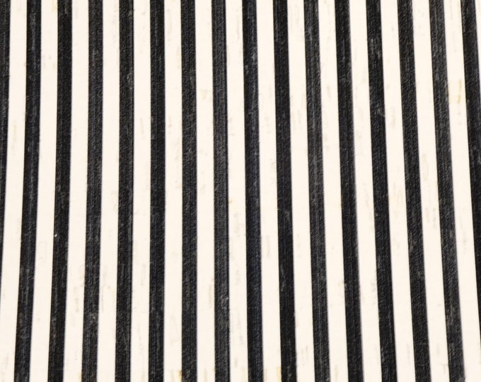 Cork 3-4-5 or 6 sq ft Black and Birch White Stripes (1/4" apart) CoRK backed with Leather Thick 5.5 oz/2.2 mm PeggySueAlso E5610-412