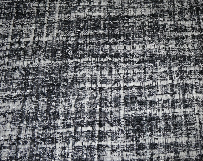 Tweed 8"x10" Black White and Charcoal Gray Tweed Fabric applied to Black Chromium / Chrome FREE Leather 5.5oz/2.2mm PSA E5612-25