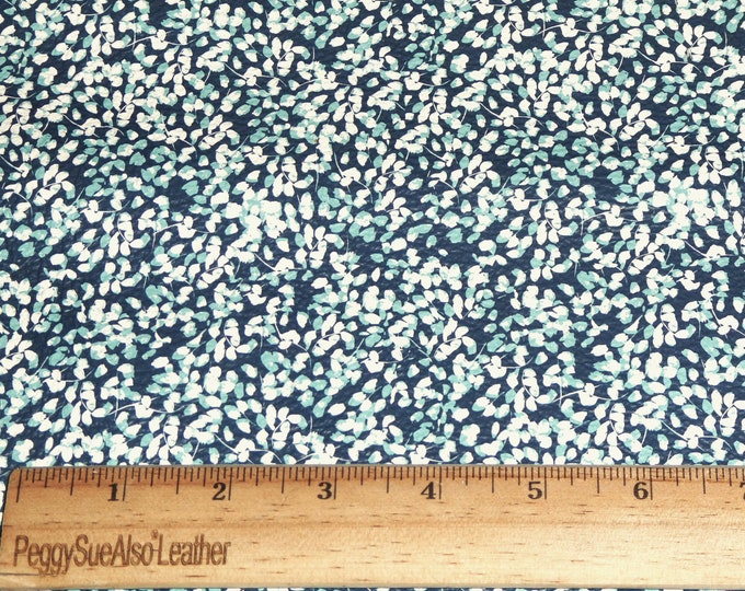 Leather 5"x11"  DITSY FLOWERS  turquoise, white on NAVY Blue Cowhide 3-3.5 oz/1.2-1.4 mm   PeggySueAlso E2508-04