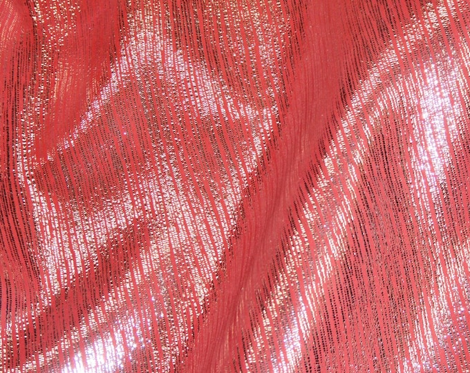 Rainy Day 3-4-5 or 6 sq ft SILVER metallic stripes on CORAL RED Cowhide 3 oz / 1.2 mm PeggySueAlso E1030-05