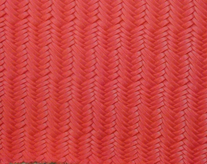 Braided Fishtail 2 pieces 4"x6" STRAWBERRY firm Red Italian Cowhide Leather 3 oz / 1.2 mm PeggySueAlso™ E3160-39