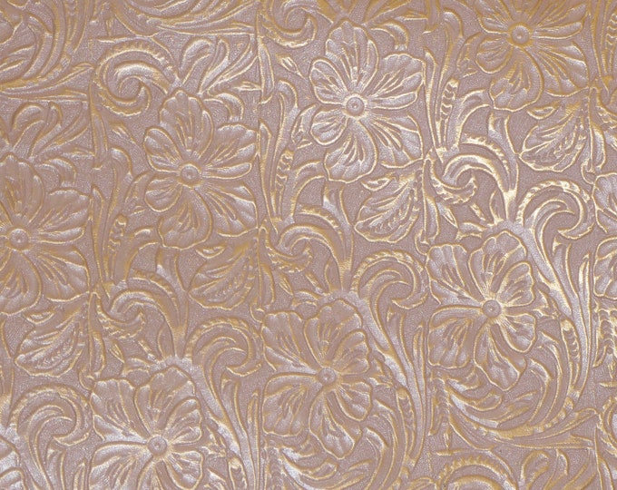 Leather 12"x12" GOLD tipped TULIPS Flowers on Flesh / Nude Western Cowhide 2.5-2.75 oz/1-1.1 mm PeggySueAlso™ E2832-01