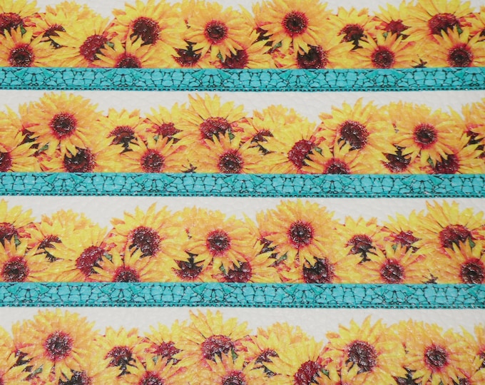 Leather 5"x11" Sunflowers Flowers in Turquoise planter on WHITE Cowhide 3.75-4oz/1.3-1.4mm PeggySueAlso E1571-17