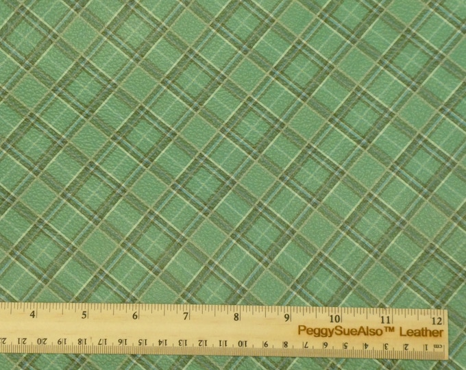 Leather 5"x11" IRISH SEA GREEN Tartan Plaid Print Cowhide 3-3.5 oz / 1.2-1.4 mm #282 PeggySueAlso® E2178-07