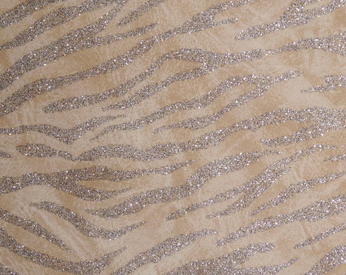 TIGER Stripe 5"x11" Dark VANILLA with SiLVER GLiTTER zebra cowhide leather (not real thick slightly firm) 3.25-3.5 oz/1.3-1.4mm PSA E1566-05