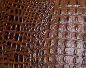 Alligator 2 pieces 5"x11" (read description) COGNAC with Chocolate tips Croc Embossed Cowhide Leather 2.5-2.75oz/1-1.1 mm #701 Psa E2860-11