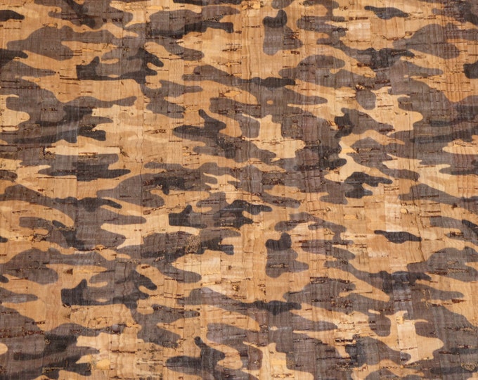 CORK 12"x12" CAMO Taupe, Dark GRAY, Tan and natural on cork applied to Leather for body/strength Thick 5.5oz/2.2 mm PeggySueAlso® E5610-118