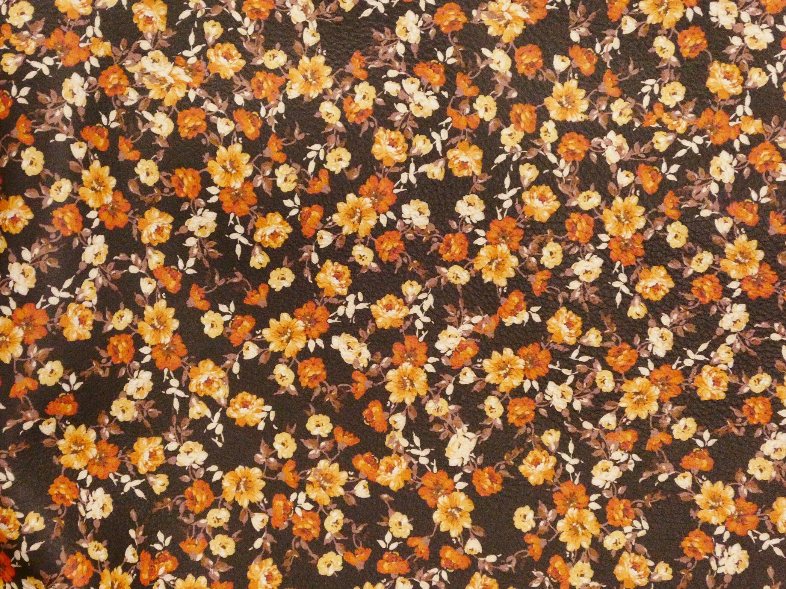Leather 8"x10" Orange Array of Tiny Flowers on Dark Brown C…
