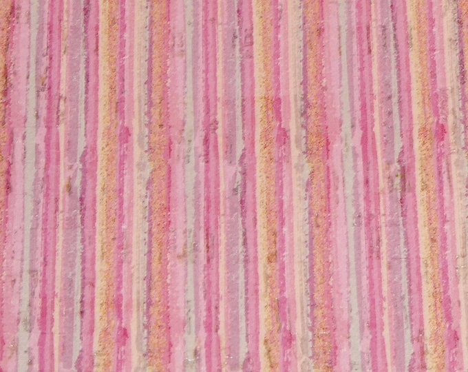 Cork Version 12"X12" BOHO PINK Stripes on CORK applied to real leather Thick 5.5oz/2.2mm PeggySueAlso® E5610-236